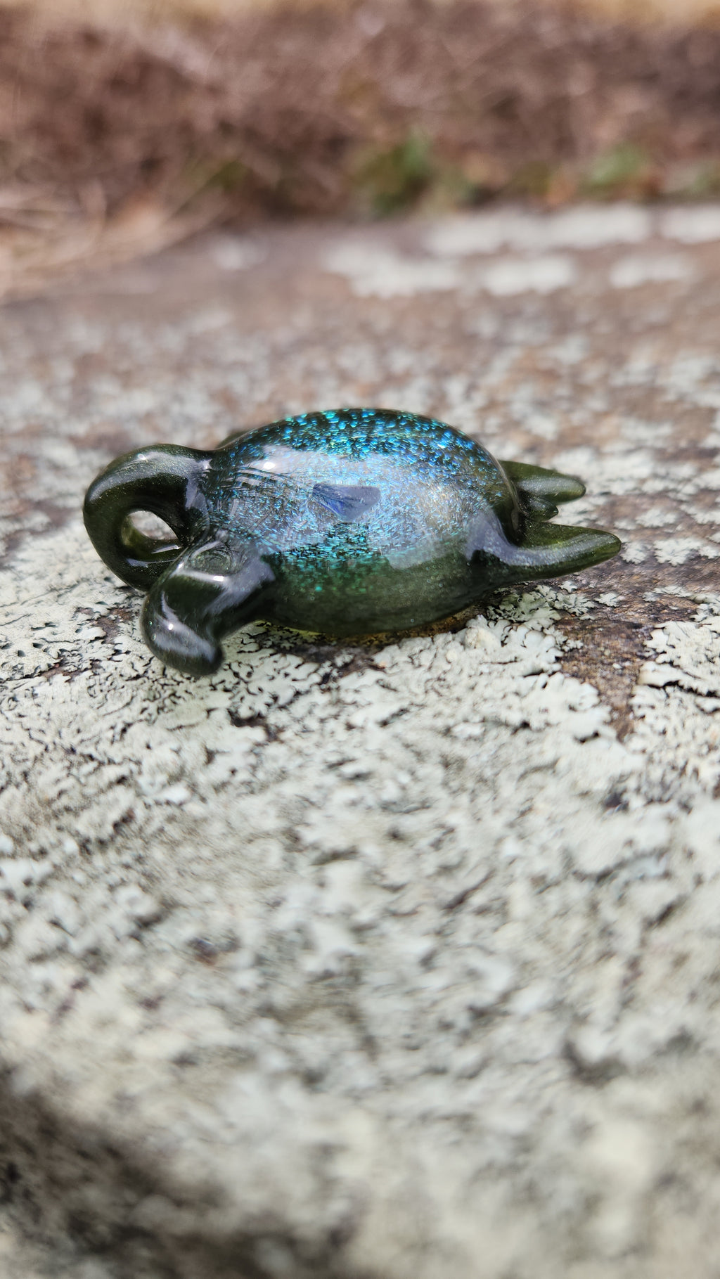 Cosmic sea turtle pendant with green opal