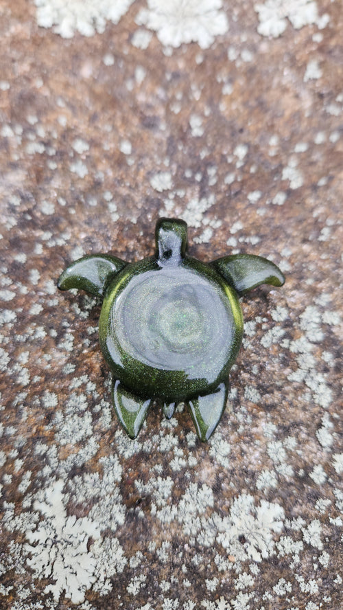 Cosmic sea turtle pendant with green opal