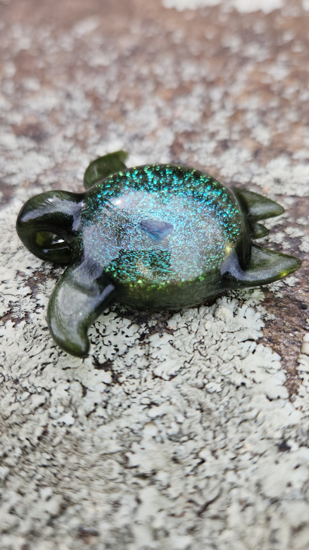 Cosmic sea turtle pendant with green opal