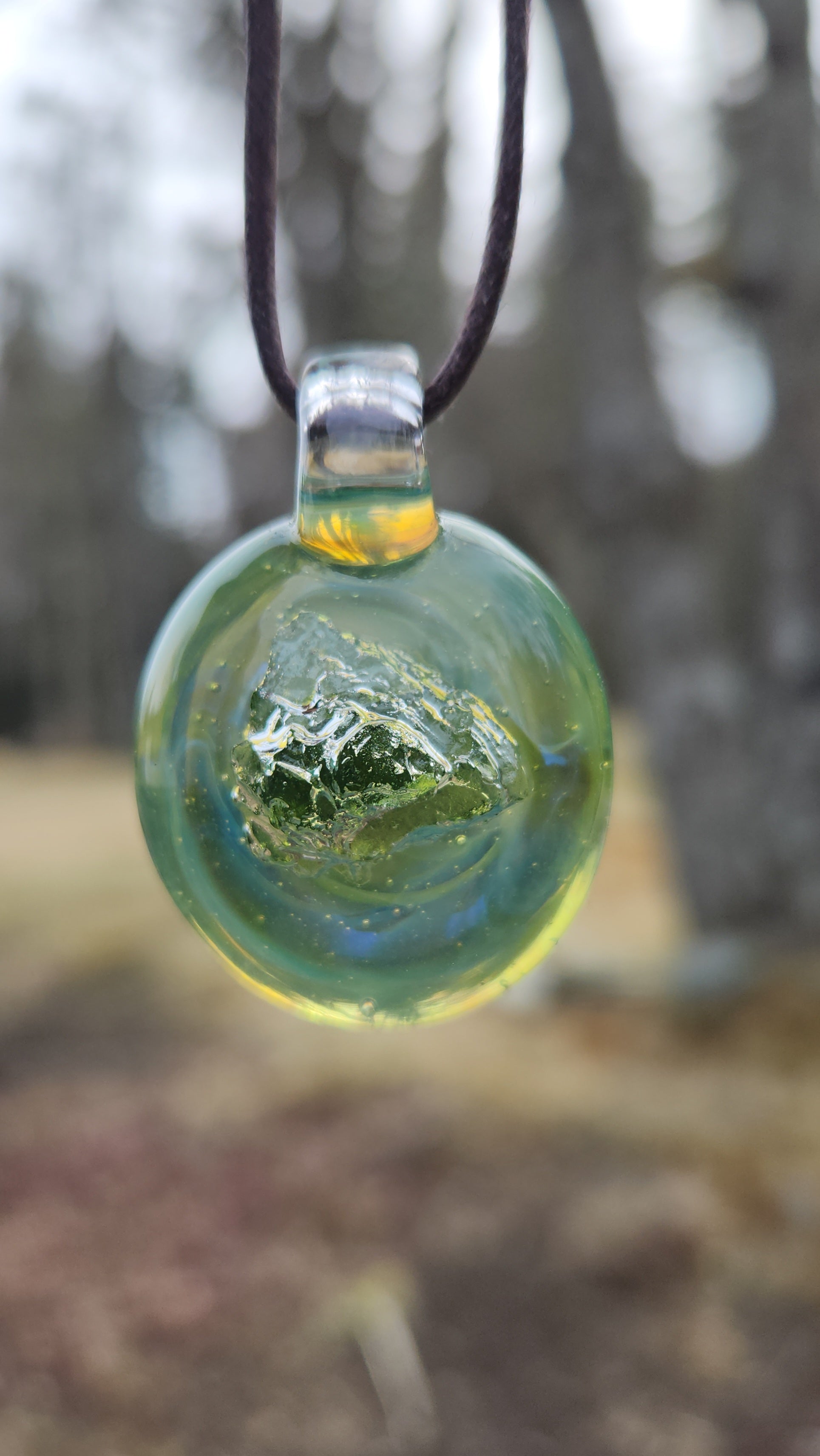 Encased Moldatvite Glass Pendant